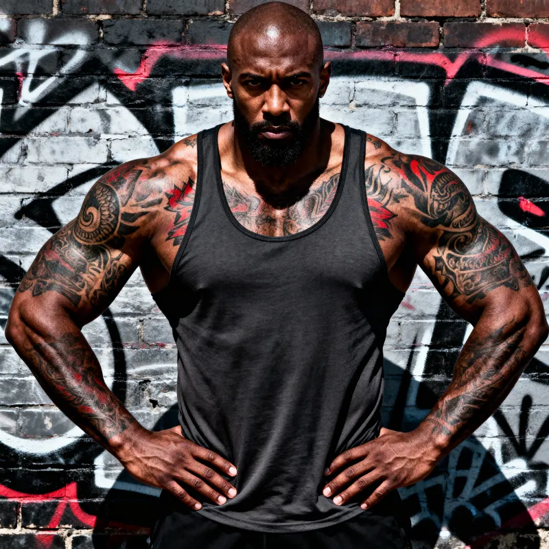 Handsome Muscular Black Man with Tattoos