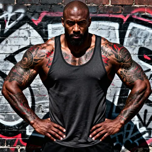 Handsome Muscular Black Man with Tattoos