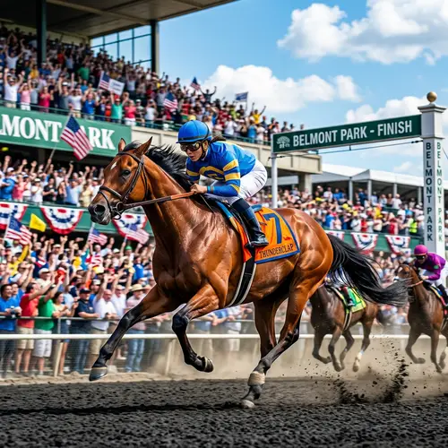 Powerful Racehorse Soaring to Victory at Belmont Park