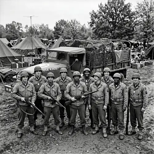 WWII US Soldiers at Camp: Iconic Group Photo