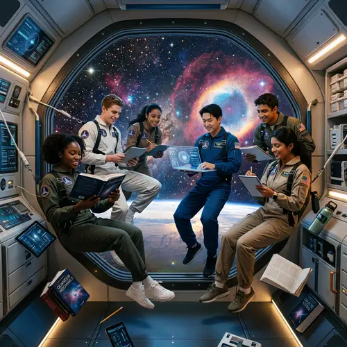 Futuristic Zero Gravity Study Session in Outer Space