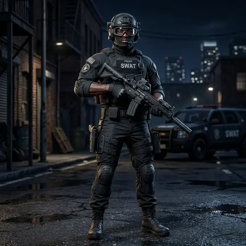 Black SWAT Team Member | 3D Rendering | Ski Goggles