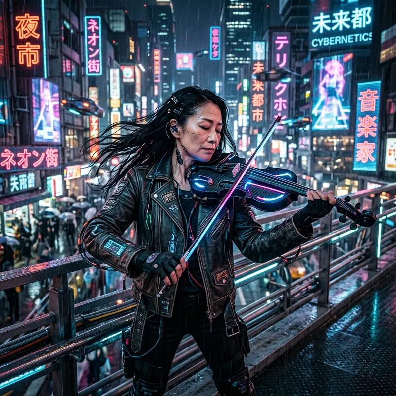 Cyberpunk Japanese Violinist | 44 Years Old Artistry