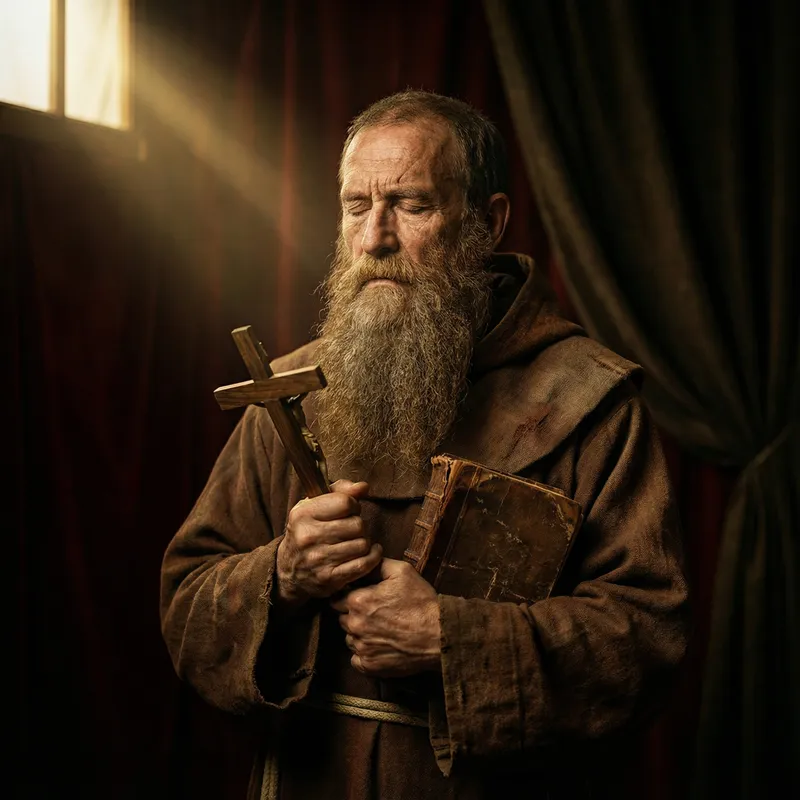 Dramatic Caravaggio-Style Portrait of Religious Devotion Dramatic Caravaggio-Style Portrait of Religious Devotion