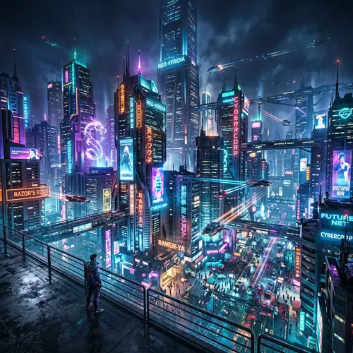 Futuristic Cyberpunk Cityscape | Vibrant Neon Lights & Skyscrapers