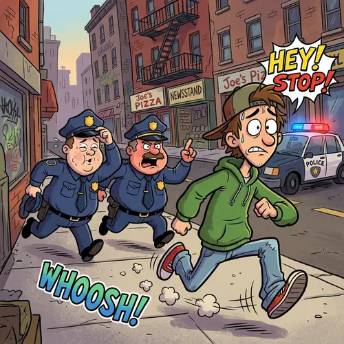 Cartoon Character on the Run from Cops