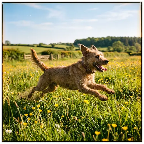 Energetic Dog frolicking in Antique Meadow | Blissful Outdoor Capture