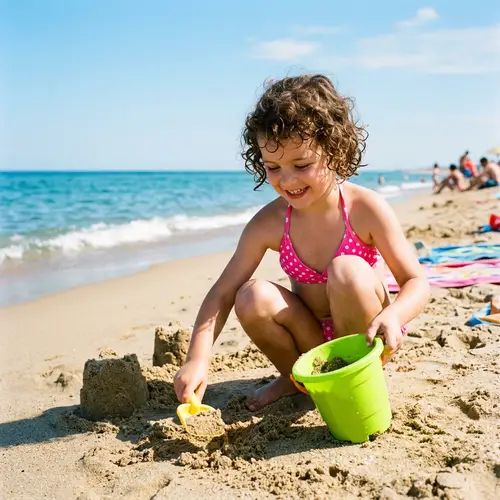 Little Girl in Bikini Enjoying Beach Fun