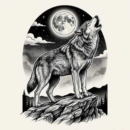Realistic Wolf Tattoo Template Design