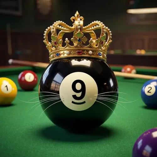 3D Billiard Ball with Crown & Whiskers - Number 9