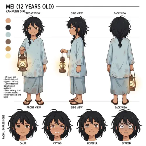 Character Sheet of Mei - 12-Year-Old Kampung Girl