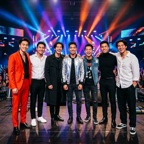 Asian Descent Male Friends Fashionable Outfits Group Photo