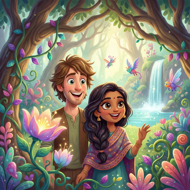 Whimsical Adam and Eve in Enchanted Garden of Eden - Fantasy Imagery Whimsical Adam and Eve in Enchanted Garden of Eden - Fantasy Imagery