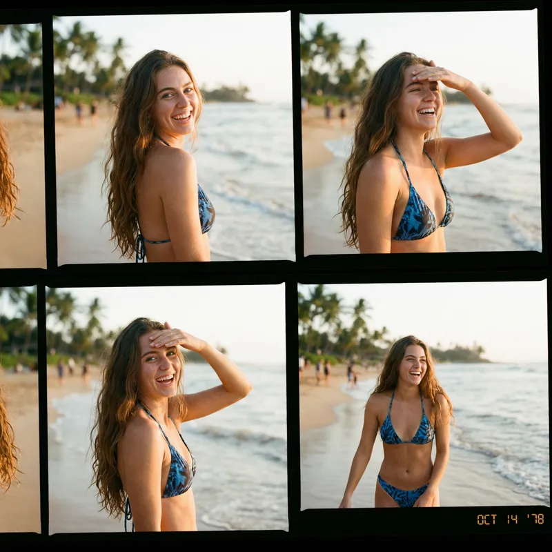 Charming Italian Girl in Blue and Black Bikini at Sunset Beach Charming Italian Girl in Blue and Black Bikini at Sunset Beach