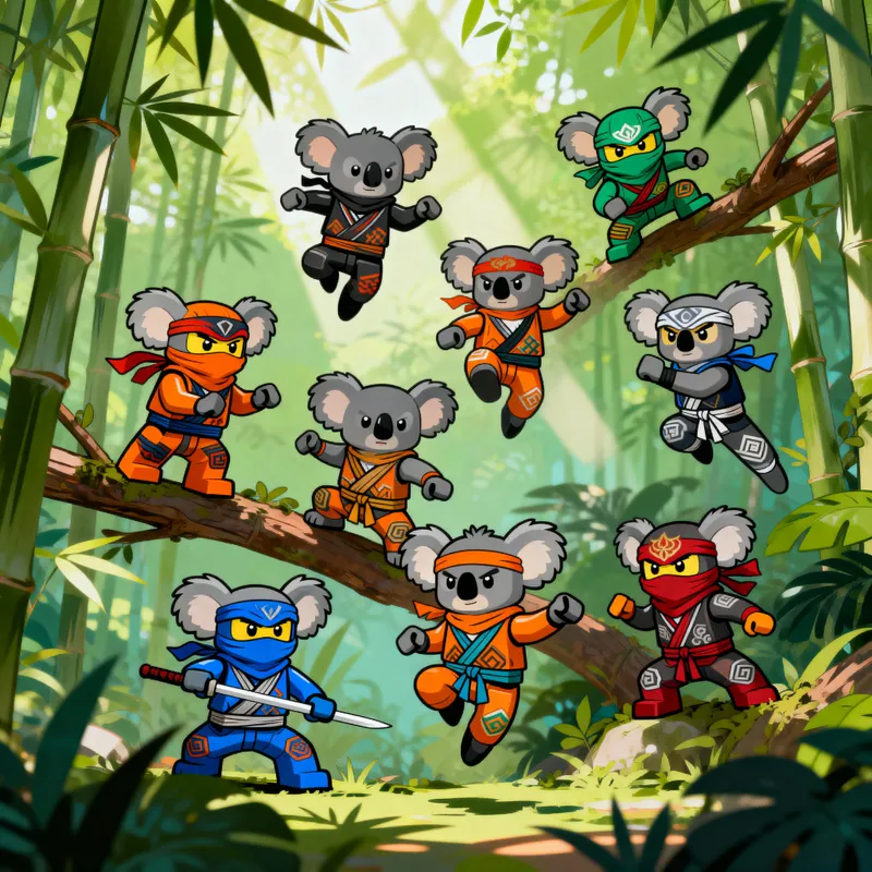 Ninjago Koalas: Adventurous Ninja Scene in a Jungle