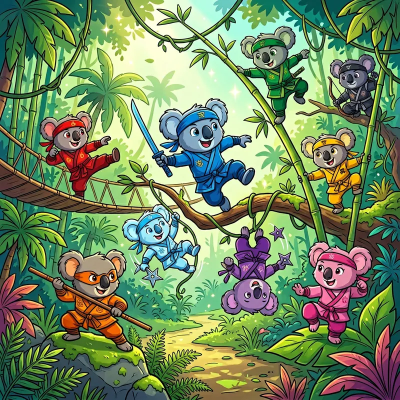 Ninjago Koalas: Adventurous Ninja Scene in a Jungle