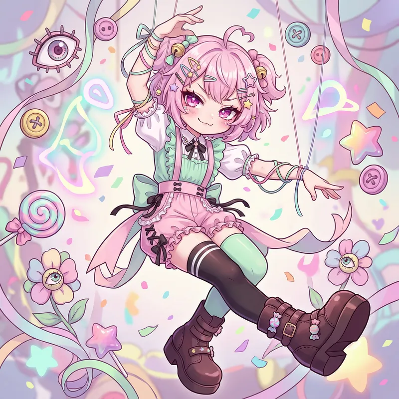 Playful Anime Girl: Whimsical Horror Aesthetic Art Playful Anime Girl: Whimsical Horror Aesthetic Art