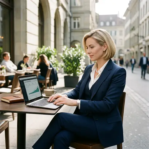 Blond Caucasian Woman Generating Passive Income in Elegant Classic Suit