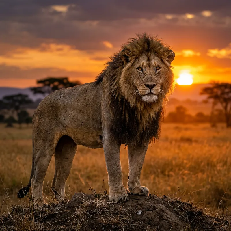 Ancient Lion at Sunset
