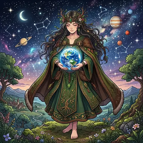 Androgynous Earth Deity: Serene Animation in Medieval Attire