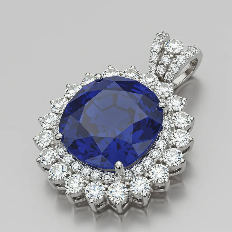 Sapphire Necklace with Diamond Surround Sapphire Necklace with Diamond Surround