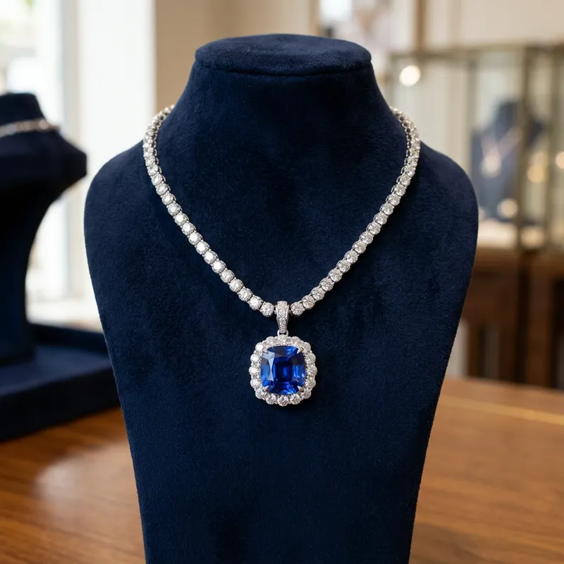 Sapphire Necklace with Diamond Surround