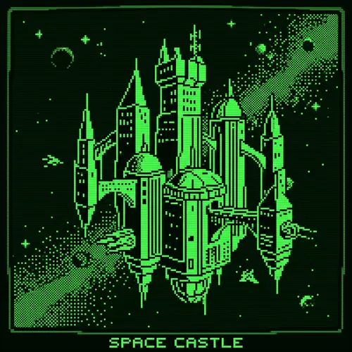 Futuristic Sci-Fi Castle in Space - Retro Graphics