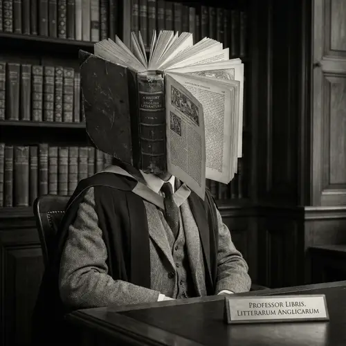 Intricate Academic Portrait: Person with Head Made of English Textbook
