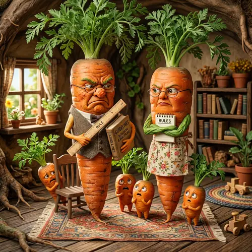 Surreal Carrot Family Scene | Strict Parenting Carrots