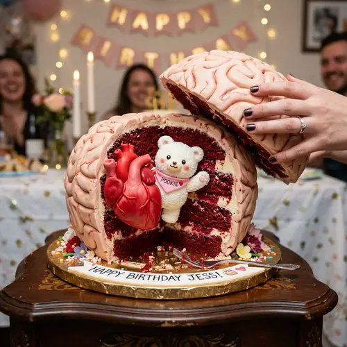 Creative Brain Cake Design with Heart and Pookie