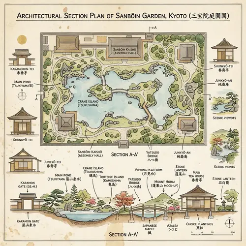 Architectural Section Plan of Sampō-en Garden in Kyoto