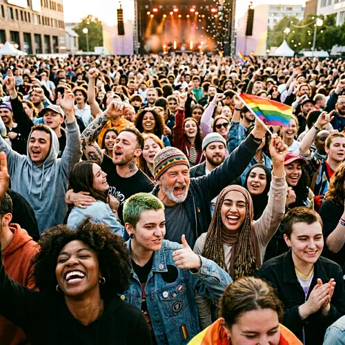 Joyful Crowd with Diverse Expressions | Collective Euphoria Event