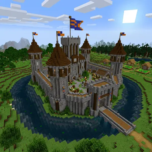 Minecraft Castle with Towers and Moat