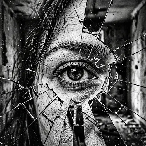 Double Exposure Photo of Eye with Shattered Mirror Effect
