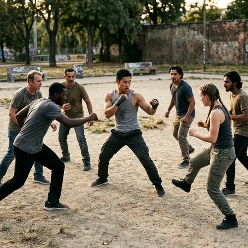 Muscular Asian Man Solo Against Diverse Group - Epic Struggle