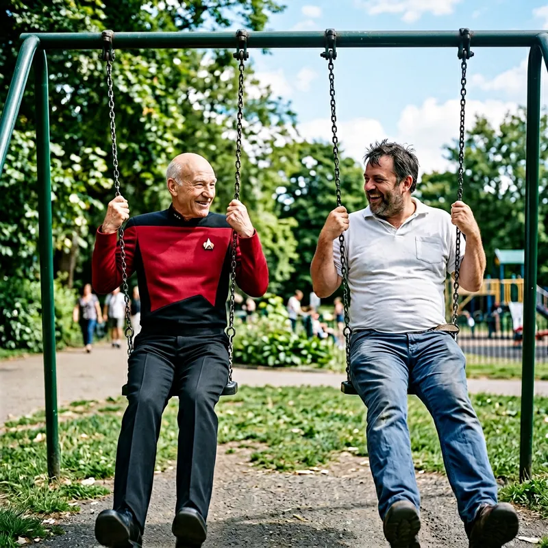 Captain Picard Swinging with Homer Simpson | Joyful Moment