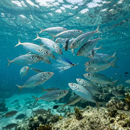 Silver-Blue Horse Mackerel Fish Fascinated by Fly Fishing Lure