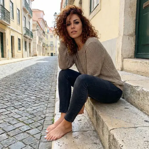 Stunning Red Curly Hair with Perfectly Pedicured Feet