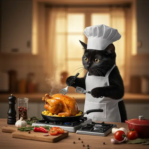 Cat Cooking Hen - A Culinary Adventure