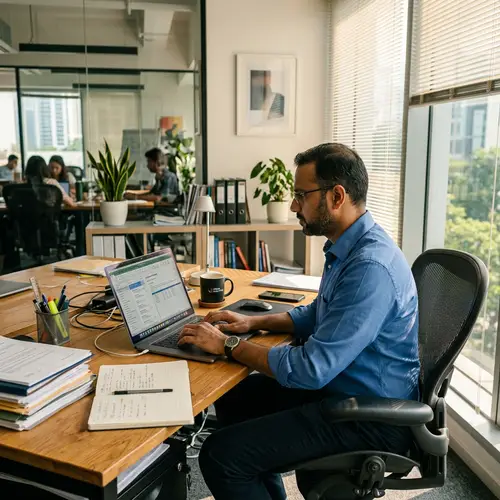 Modern Office Scene with South Asian Professional