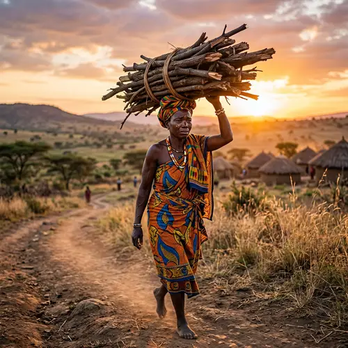 Resilient Black Woman Balancing Firewood | Emotional Scene