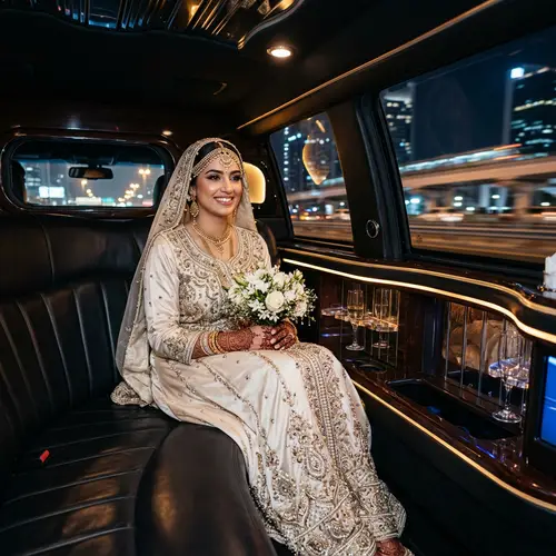 Luxurious Middle Eastern Bride in Limousine | Wedding Photo