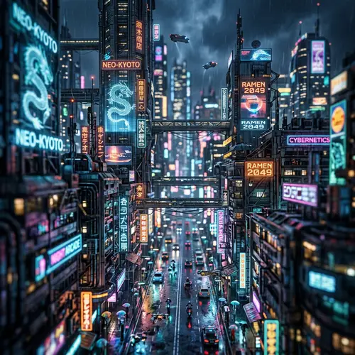 Futuristic Cyberpunk Cityscape at Night | Miniature Effect View