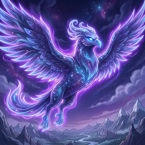 Legendary Cartoon-Style Creature with Astral Body and Blue Eyes