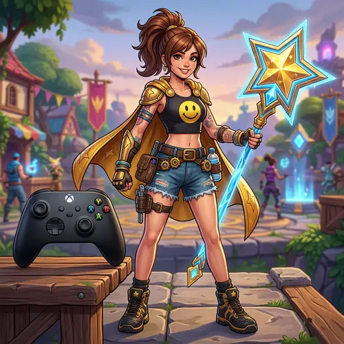 Golden Video Game Character with Star Pickaxe
