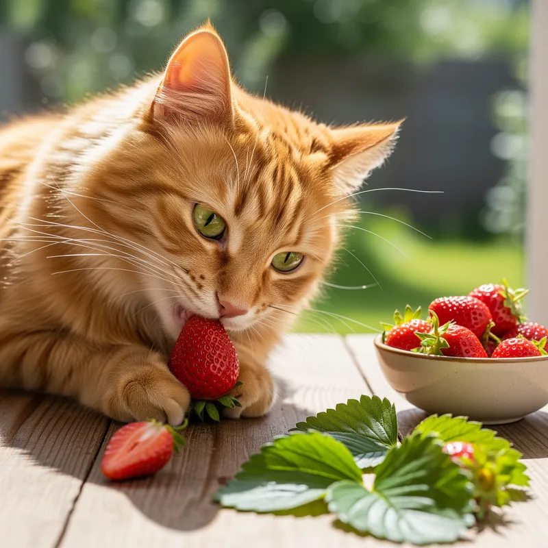 Red Cat Enjoying Strawberries