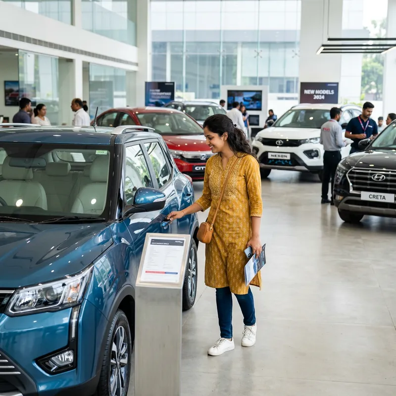 Young Woman in Car Dealership | Explore Your Dream Car Now