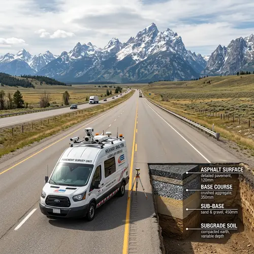 8K Photorealistic Image of Highway and Mountain Peaks