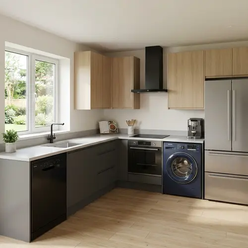 Modern L-Shaped Kitchen 3D Rendering