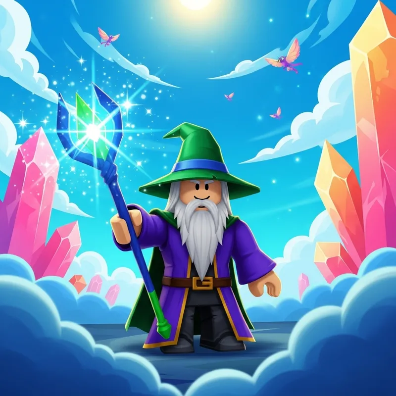 Roblox Wizard Character with Glowing Staff